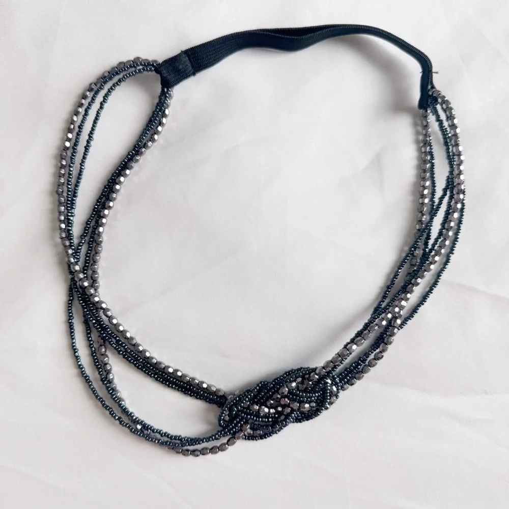 Purple silver beaded headband Gatsby costume boho flapper Whimsigoth fairy Y2K